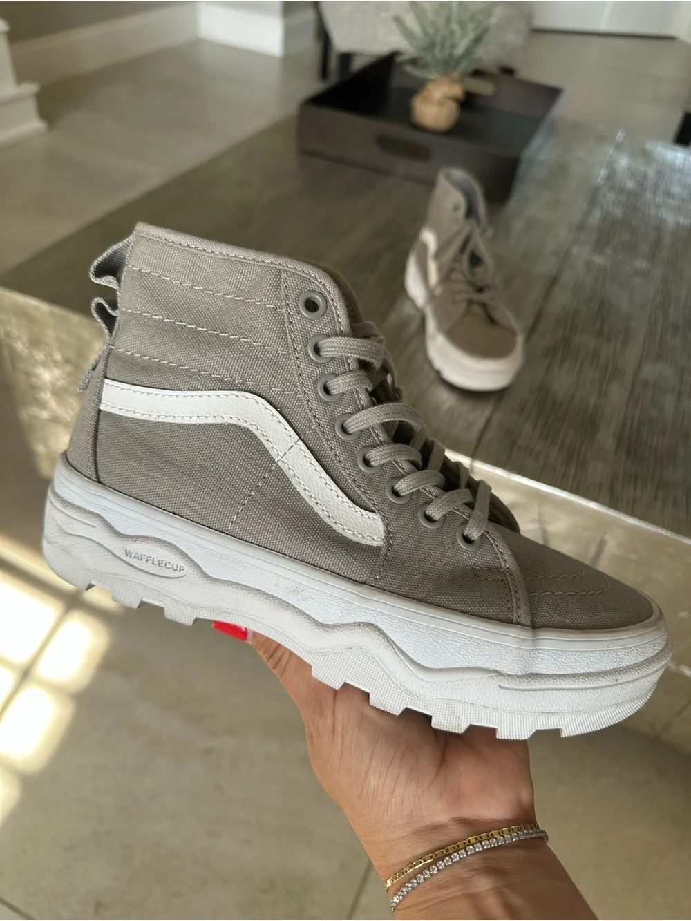 Vans High-Top Platform Sneakers in Gray and White